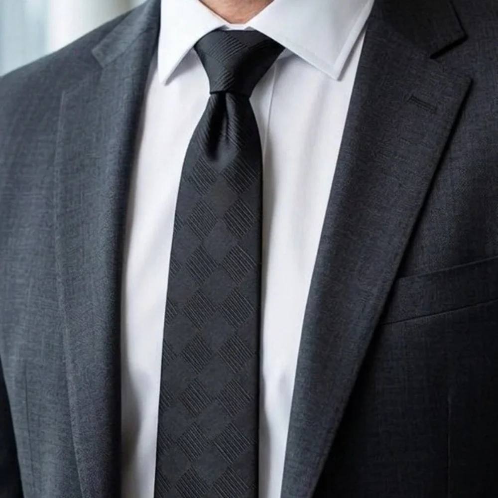Accessori Fashion Style Mens Black Silk Checkered Geometric Formal Necktie